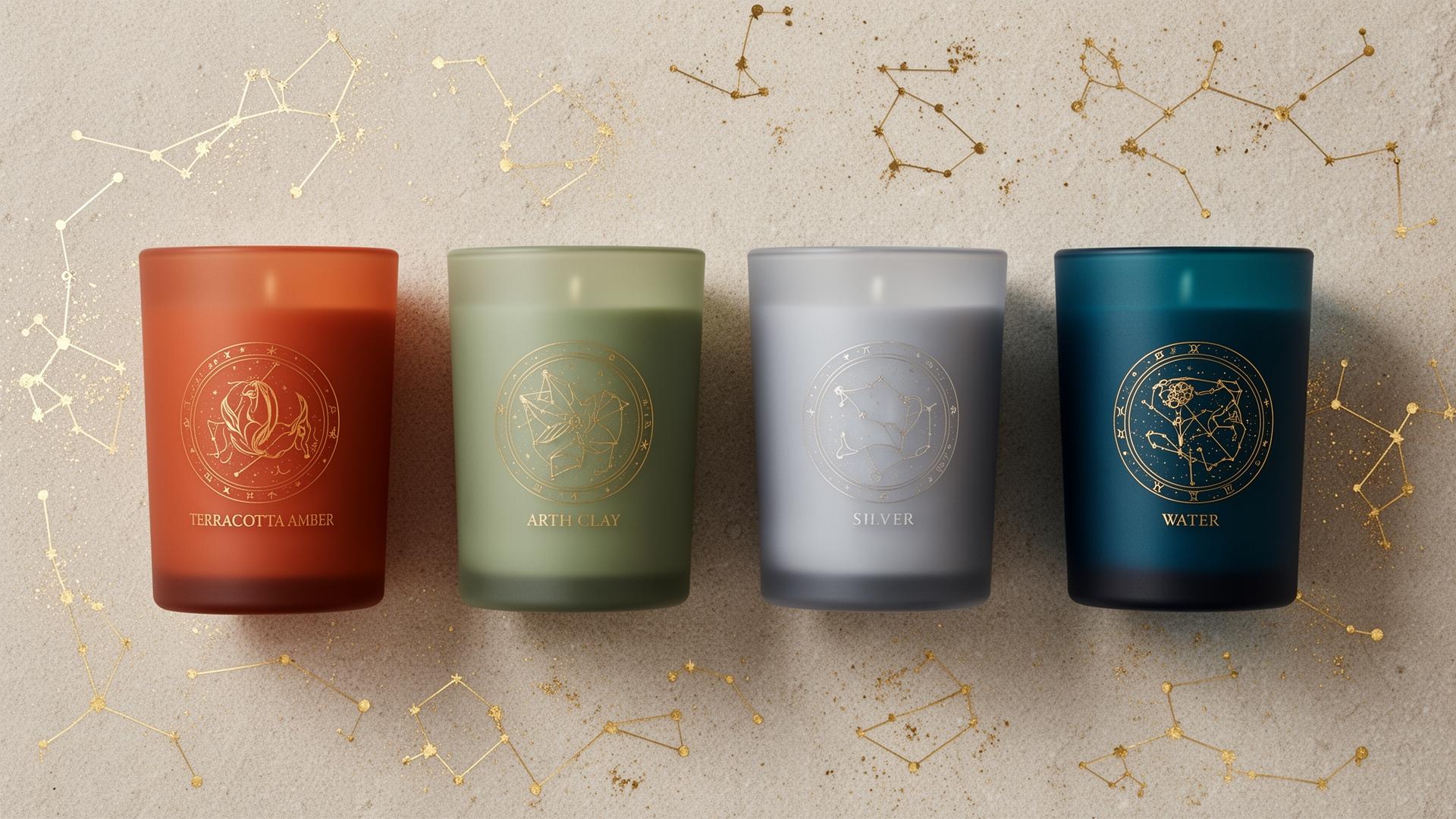Panmiére Elements collection — four candles in earth-tone glass